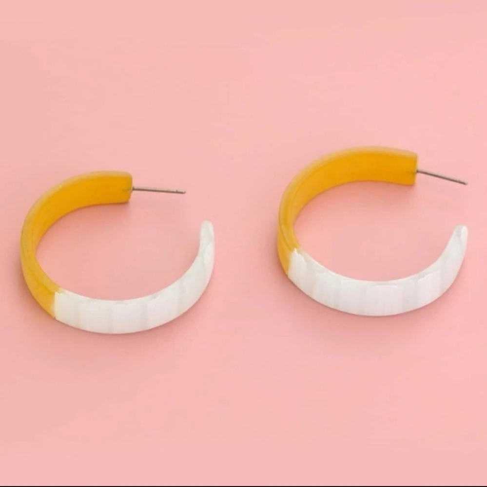 Yellow and White Acrylic Hoop Earrings